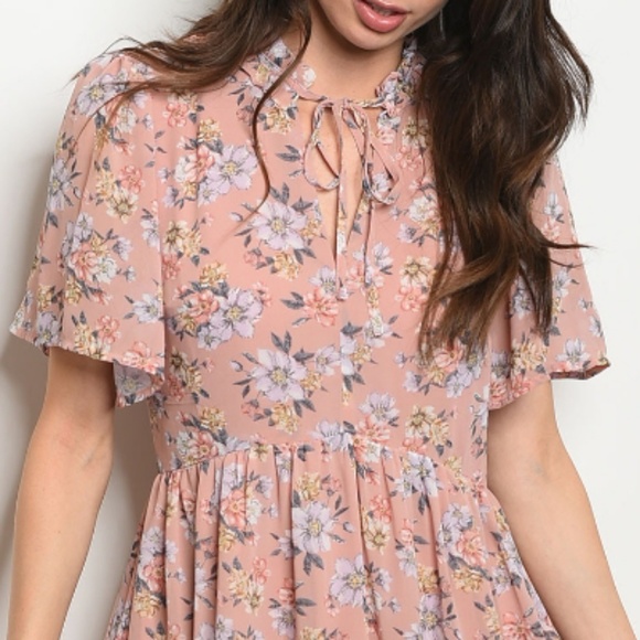 MAUVE FLORAL DRESS-101 - Picture 3 of 3